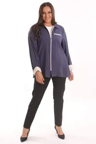 Trend42plus Katta hajmli fermuarli katta hajmli indigo trenchkot - 4