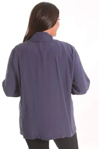 Trend42plus Katta hajmli fermuarli katta hajmli indigo trenchkot - 5