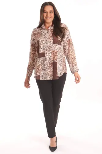 Trend42plus Katta hajmli jigarrang leopard naqshli digital bosma ko'ylak - BÜYÜKBEDENIZ (1)