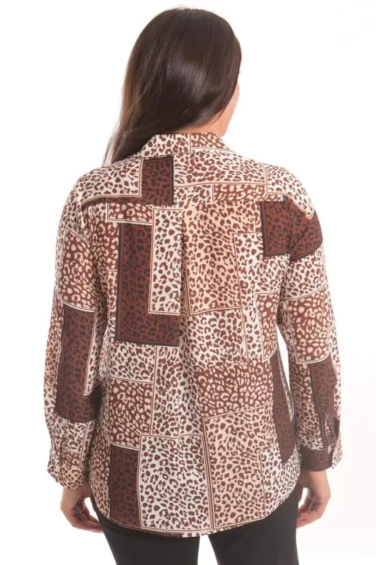 Trend42plus Katta hajmli jigarrang leopard naqshli digital bosma ko'ylak - 5