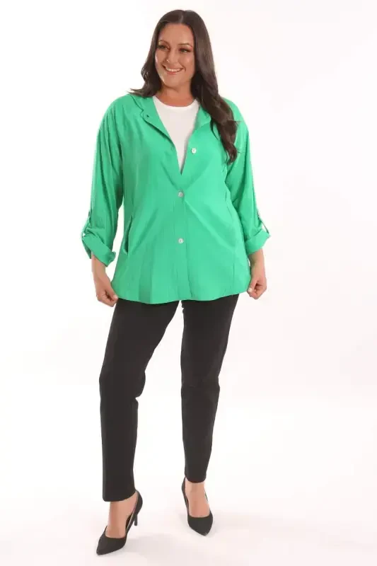 Trend42plus Katta hajmli kapüşon va tugma detallari bilan yashil trenchkot - 2