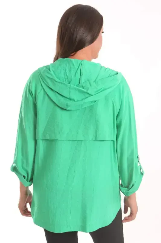 Trend42plus Katta hajmli kapüşon va tugma detallari bilan yashil trenchkot - 6