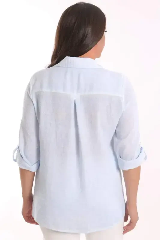 Trend42plus Katta Hajmli Ko'k Tosh Bosma Batik Ko'ylak - 5