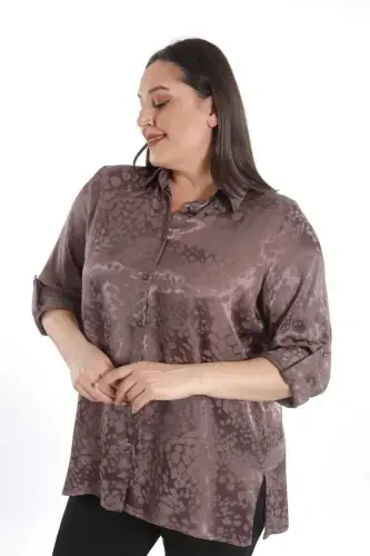 Trend42plus Katta hajmli leopard naqshli flosh vizon viskoza ko'ylak - 5