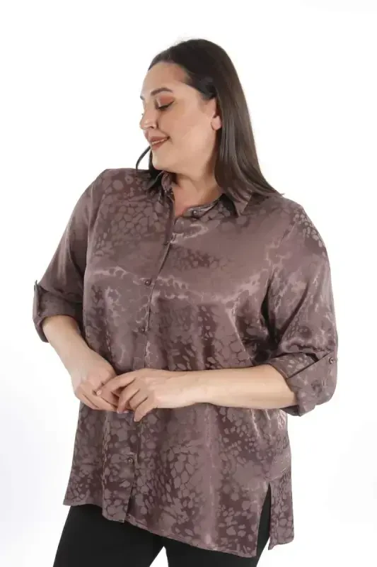 Trend42plus Katta hajmli leopard naqshli flosh vizon viskoza ko'ylak - 5