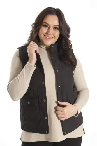 Trend42plus Katta tugmachali kapitone qora jilet - 3