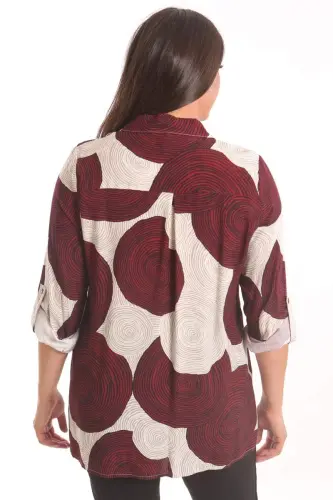 Trend42plus Katta Ur Razmer Bordo Dumaloq Naqshli Viskoza Ko'ylak - 5