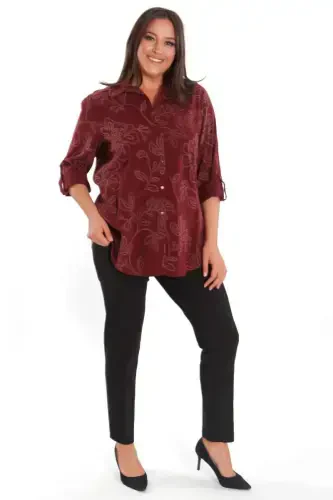 Trend42plus Katta Urchamli Oʻzidan Naqshli Bordo Koʻylak - 4