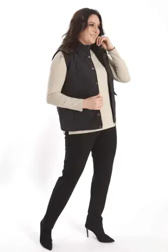 Trend42plus Large Snap Button Quilted Black Vest - 8
