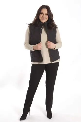 Trend42plus Large Snap Button Quilted Black Vest - BÜYÜKBEDENIZ (1)
