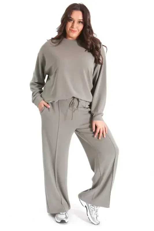 Trend42plus Modal Fabric Soft Textured Haki Set - BÜYÜKBEDENIZ