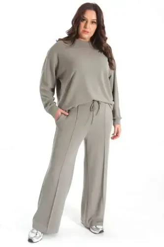 Trend42plus Modal Fabric Soft Textured Haki Set - 3