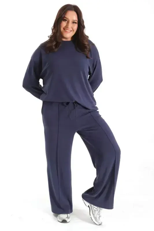 Trend42plus Modal Fabric Soft Textured Navy Blue Set - 3