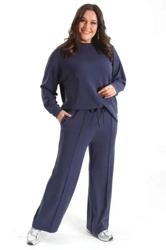 Trend42plus Modal Fabric Soft Textured Navy Blue Set - 5