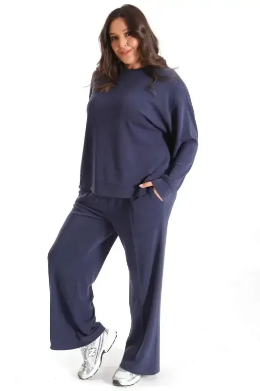 Trend42plus Modal Fabric Soft Textured Navy Blue Set - 6