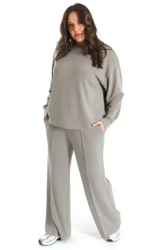 Trend42plus Модальный Комплект Хаки из Мягкой Ткани - 5