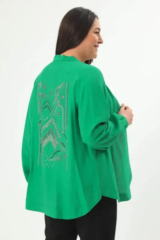 Trend42plus Plus Size Back Print Oversized Green Jacket - 2