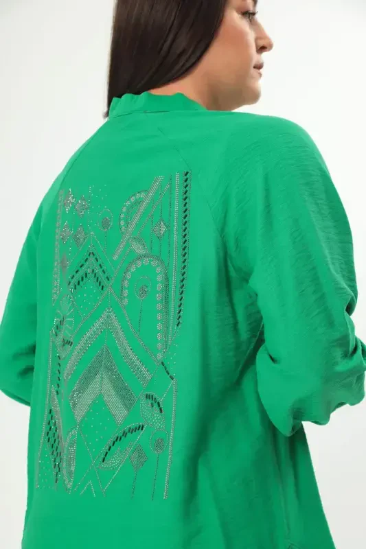 Trend42plus Plus Size Back Print Oversized Green Jacket - 5