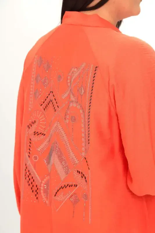 Trend42plus Plus Size Back Print Oversized Orange Jacket - 5