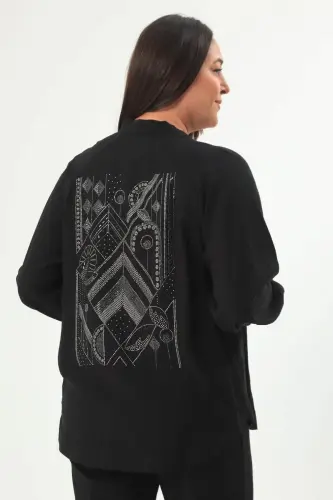 Trend42plus Plus Size Back Stone Printed Oversize Black Jacket - BÜYÜKBEDENIZ (1)