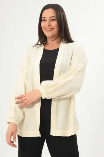 Trend42plus Plus Size Back Stone Printed Oversize Ecru Jacket - 1