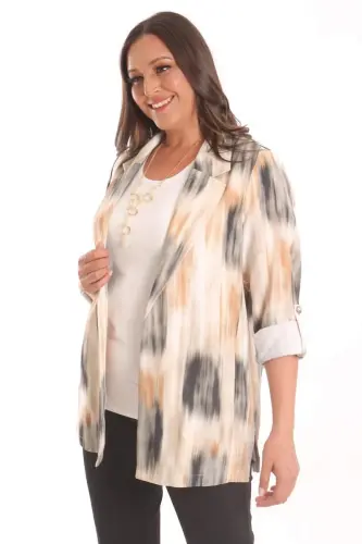 Trend42plus Plus Size Batik Pattern Crossover Collar Black Jacket - 1