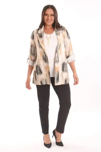 Trend42plus Plus Size Batik Pattern Crossover Collar Black Jacket - BÜYÜKBEDENIZ (1)