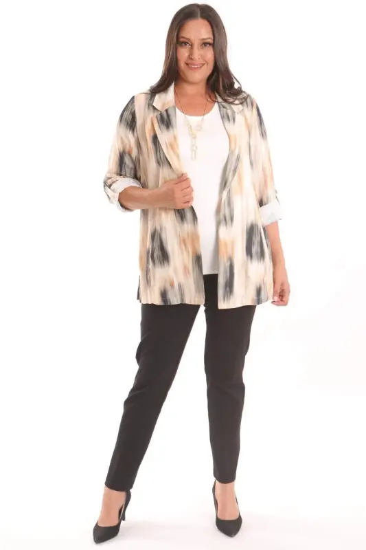 Trend42plus Plus Size Batik Pattern Crossover Collar Black Jacket - 4