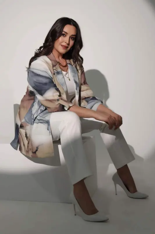 Trend42plus Plus Size Batik Pattern Wrap Collar Grey Jacket - 2