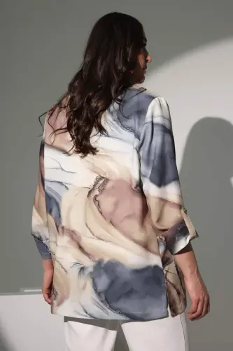 Trend42plus Plus Size Batik Pattern Wrap Collar Grey Jacket - 8