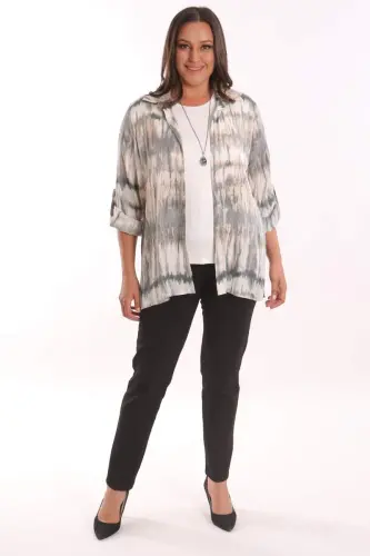 Trend42plus Plus Size Batik Patterned Glittery Shirt Blouse Powder Set - BÜYÜKBEDENIZ (1)