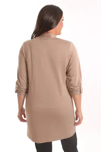 Trend42plus Plus Size Beige Circle Pattern Stone Printed Long Cardigan - 5