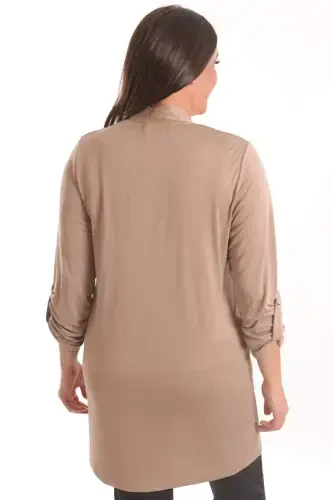 Trend42plus Plus Size Beige Stone Printed Long Cardigan - 6