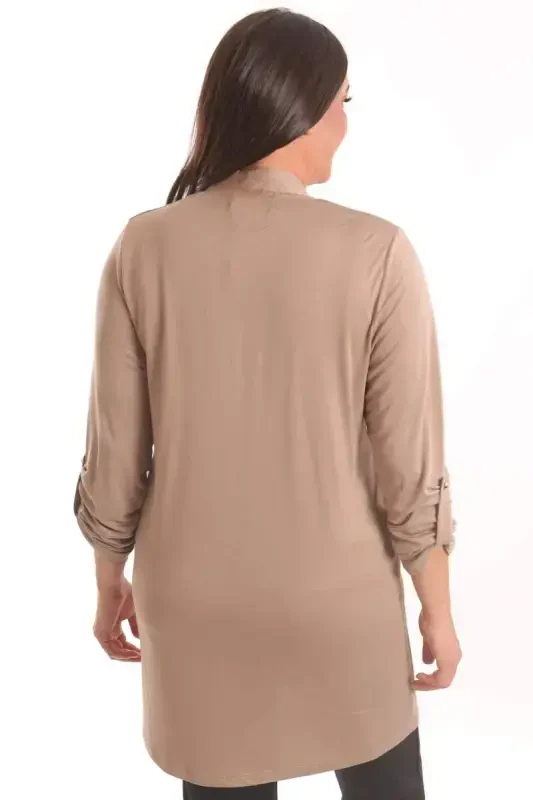 Trend42plus Plus Size Beige Stone Printed Long Cardigan - 6