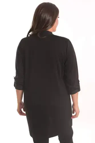 Trend42plus Plus Size Black Circle Pattern Stone Printed Long Cardigan - 4