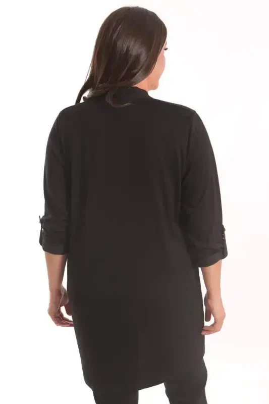 Trend42plus Plus Size Black Circle Pattern Stone Printed Long Cardigan - 4