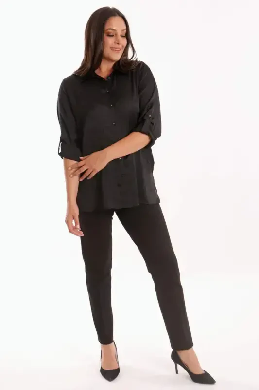Trend42plus Plus Size Black Crushed Satin Shirt - 4