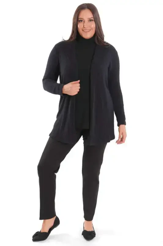 Trend42plus Plus Size Black Self-Curled Fluffy Cardigan - 2