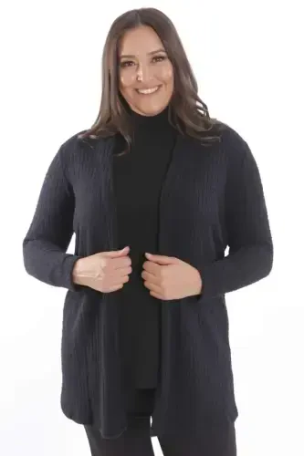 Trend42plus Plus Size Black Self-Curled Fluffy Cardigan - 3