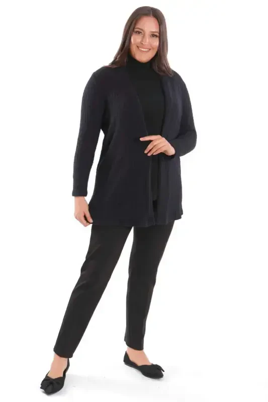 Trend42plus Plus Size Black Self-Curled Fluffy Cardigan - 4