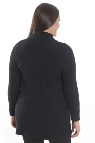 Trend42plus Plus Size Black Self-Curled Fluffy Cardigan - 5