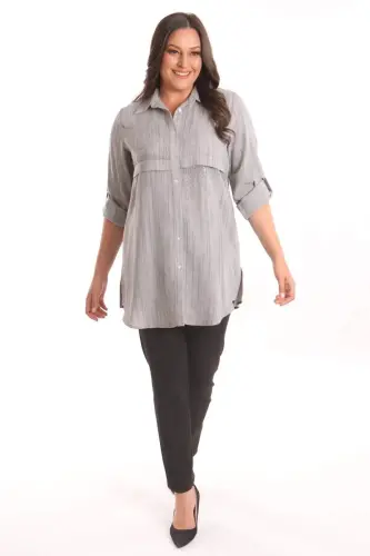 Trend42plus Plus Size Black Stone Printed Allerli Shirt - 2