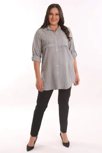 Trend42plus Plus Size Black Stone Printed Allerli Shirt - 4