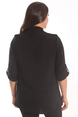 Trend42plus Plus Size Black Stone Printed Woven Shirt - 5