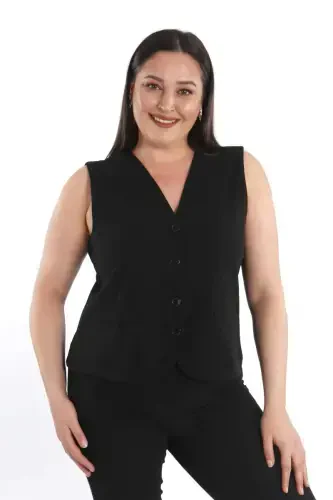 Trend42plus Plus Size Black Vest with Button Detail - 1