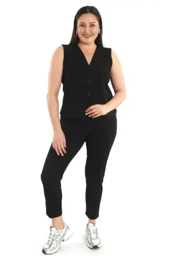 Trend42plus Plus Size Black Vest with Button Detail - BÜYÜKBEDENIZ (1)