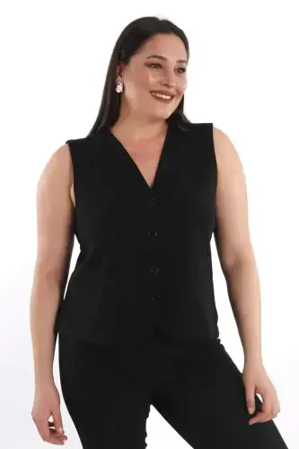 Trend42plus Plus Size Black Vest with Button Detail - 3