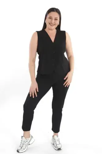 Trend42plus Plus Size Black Vest with Button Detail - 4