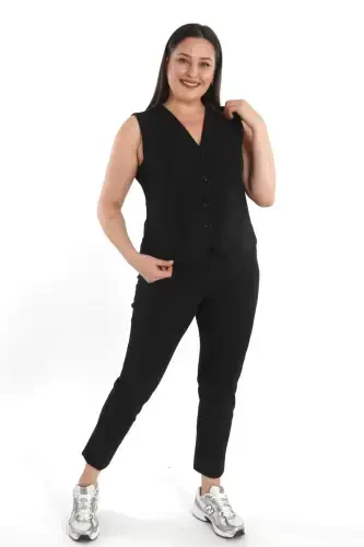 Trend42plus Plus Size Black Vest with Button Detail - 5