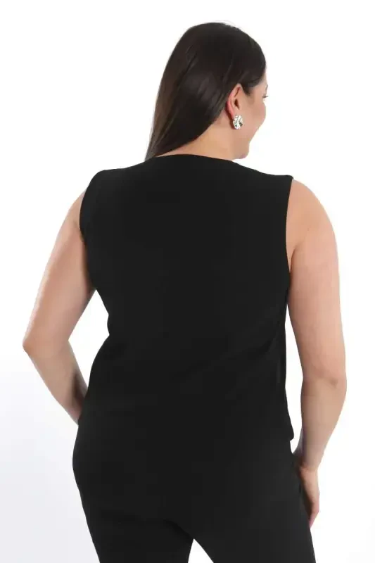 Trend42plus Plus Size Black Vest with Button Detail - 6